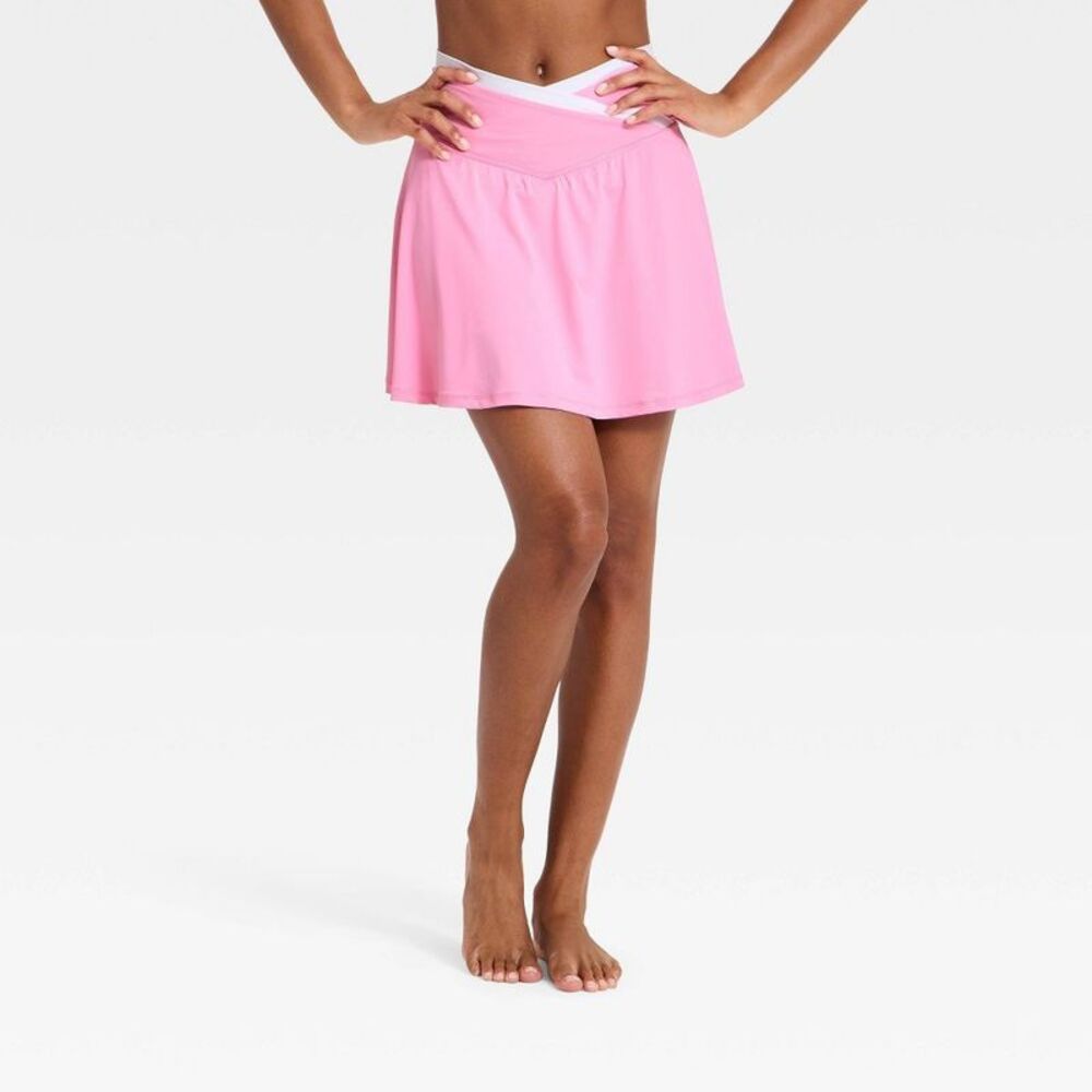 Women's Everyday Soft Mid-Rise Crossover Waistband Skort 14.5" -  Pink M